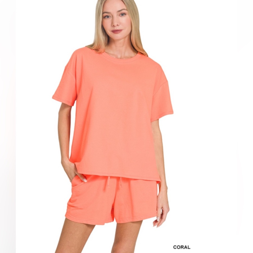 NWOT Zenana Outfitters Coral Women's Lounge Shorts SET size Medium